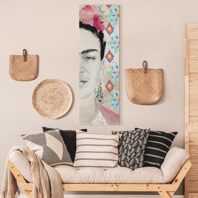 Moderne Leinwandbilder Wohnzimmer Frida mit rosa Blüten I