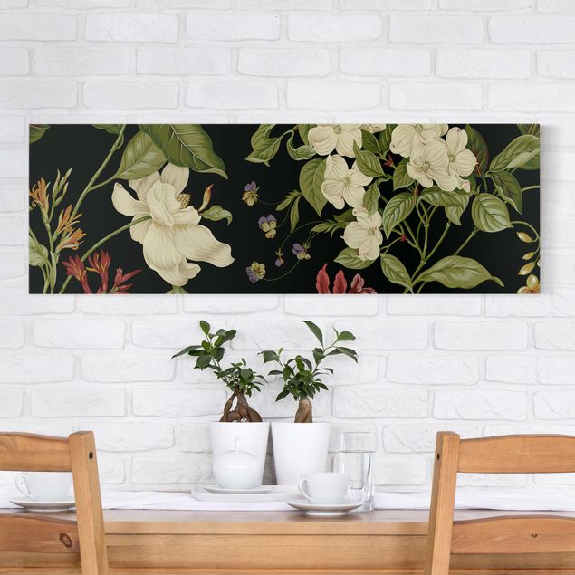 Wandbilder Blumen Gartenblumen auf Schwarz I