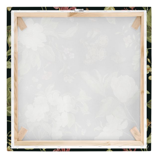 Leinwandbild - Gartenblumen auf Schwarz I - Quadrat 1:1