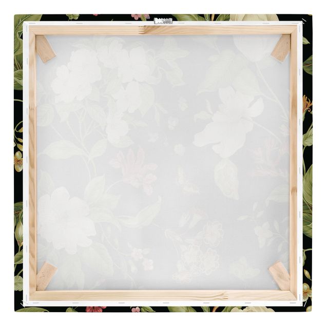 Leinwandbild - Gartenblumen auf Schwarz II - Quadrat 1:1