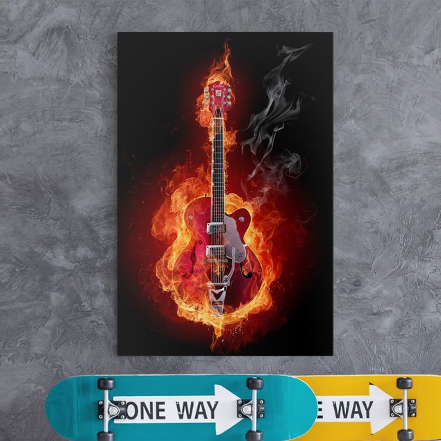 Wandbilder XXL Gitarre in Flammen