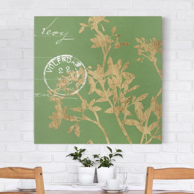 Leinwandbilder Blumen Goldene Blätter auf Lind II