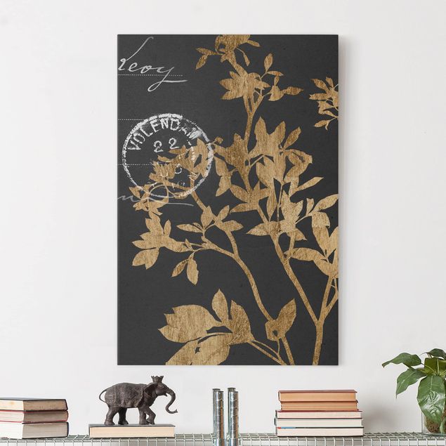 Wandbilder Blumen Goldene Blätter auf Mokka II