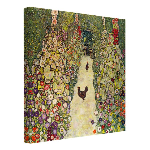 Wandbilder Blumen Gustav Klimt - Gartenweg mit Hühnern