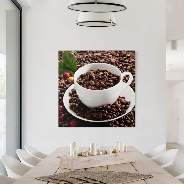 Wandbilder Kaffeetasse mit gerösteten Kaffeebohnen