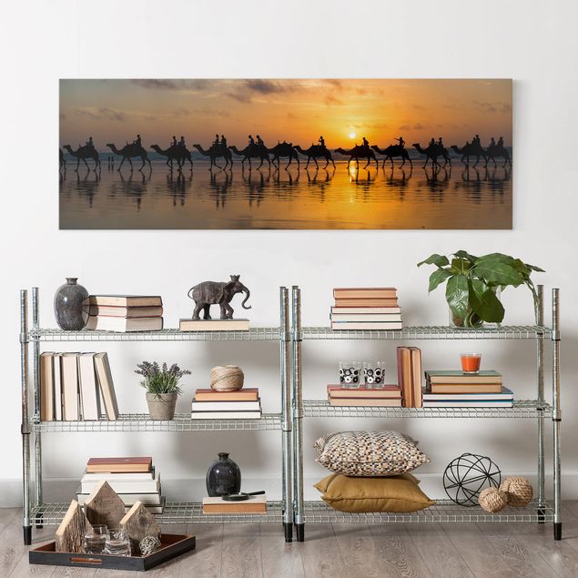 Wandbilder Tiere Kamele im Sonnenuntergang