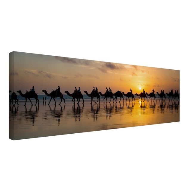 Leinwandbilder Wohnzimmer modern Kamele im Sonnenuntergang