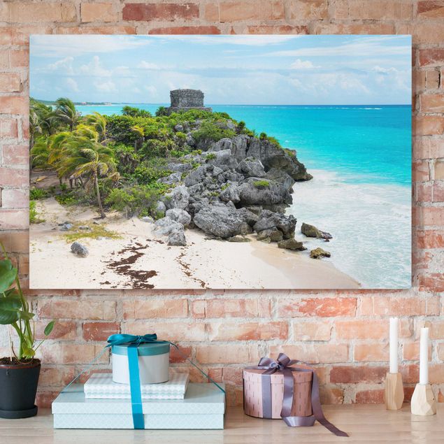 Leinwand Bilder XXL Karibikküste Tulum Ruinen