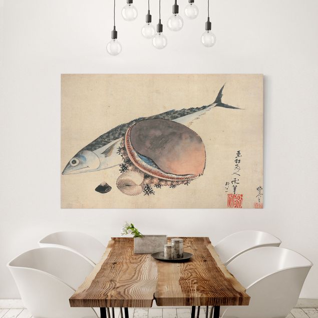 Leinwand Fisch Katsushika Hokusai - Makrele und Seemuscheln