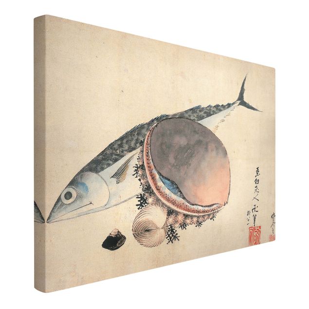 Leinwandbild Kunstdruck Katsushika Hokusai - Makrele und Seemuscheln