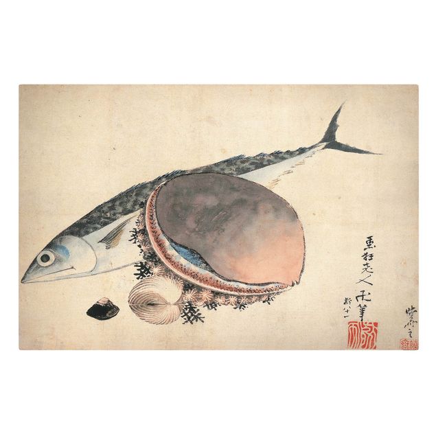 Tierbilder auf Leinwand Katsushika Hokusai - Makrele und Seemuscheln