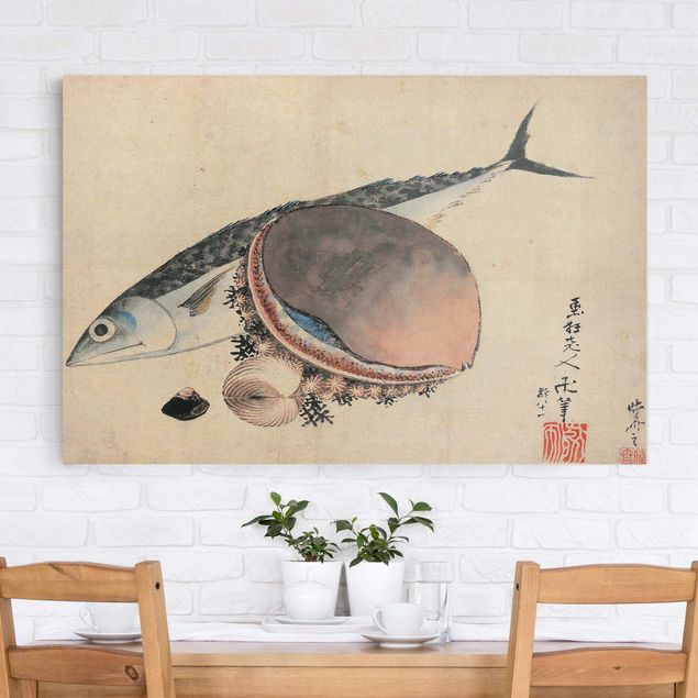 Leinwand Bilder XXL Katsushika Hokusai - Makrele und Seemuscheln