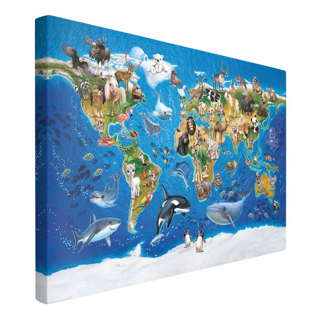Leinwand Weltkarte Animal Club International - Weltkarte mit Tieren