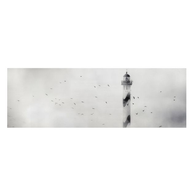 Wandbilder Schwarz-Weiß Leuchtturm im Nebel