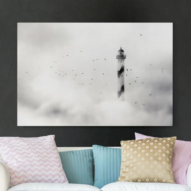 Leinwandbilder XXL Leuchtturm im Nebel