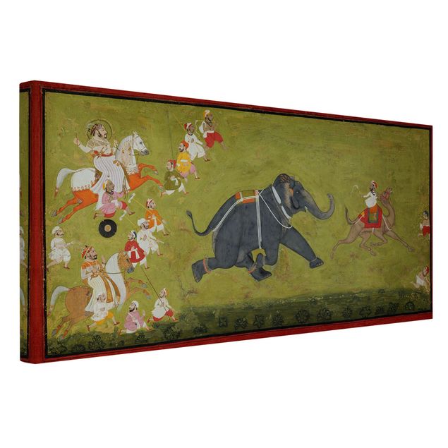 Wandbilder Tiere Indisch - Maharaja Jagat Singh verfolgt fliehenden Elefanten