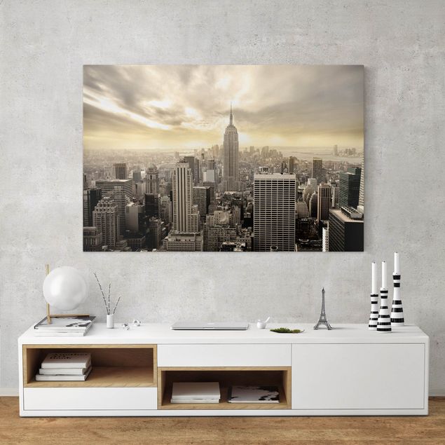 Leinwandbilder Schwarz-Weiß Manhattan Dawn