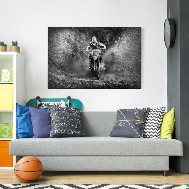Wandbilder Wohnzimmer modern Motocross im Schlamm