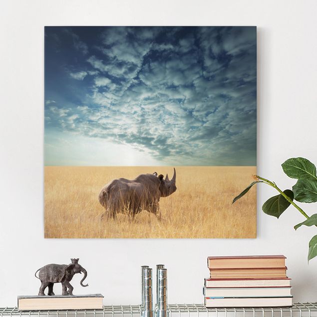 Leinwand Bilder XXL Nashorn in der Savanne