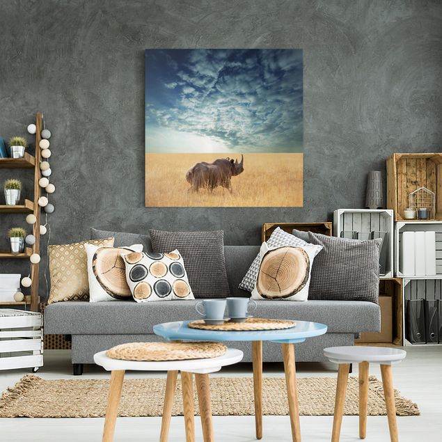 Wandbilder Tiere Nashorn in der Savanne