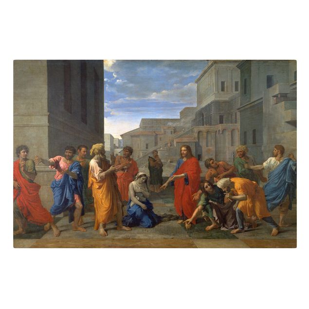 Leinwandbild Kunstdruck Nicolas Poussin - Christus und die Ehebrecherin