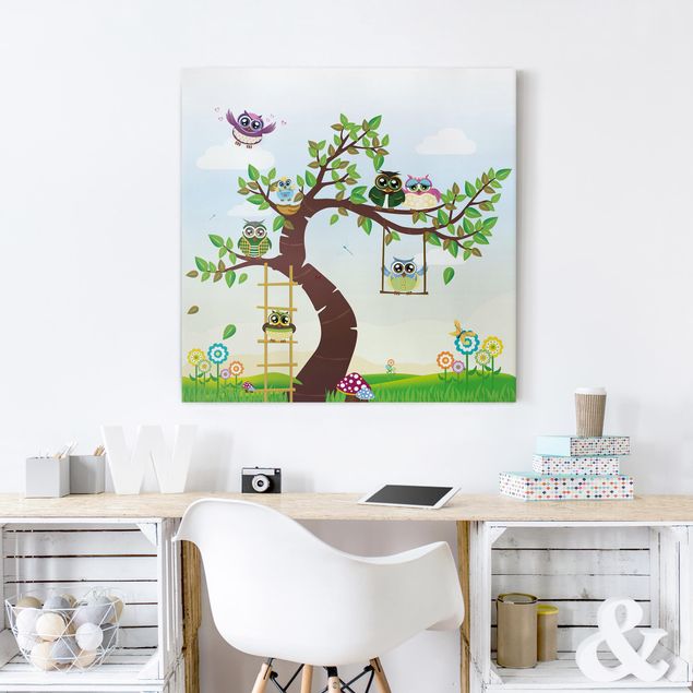 Wandbilder Tiere Lustiger Eulenbaum
