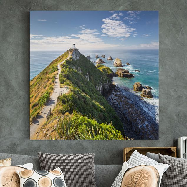 Wandbilder Meer Nugget Point Leuchtturm und Meer Neuseeland