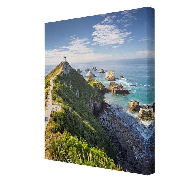 Leinwandbilder Wohnzimmer modern Nugget Point Leuchtturm und Meer Neuseeland