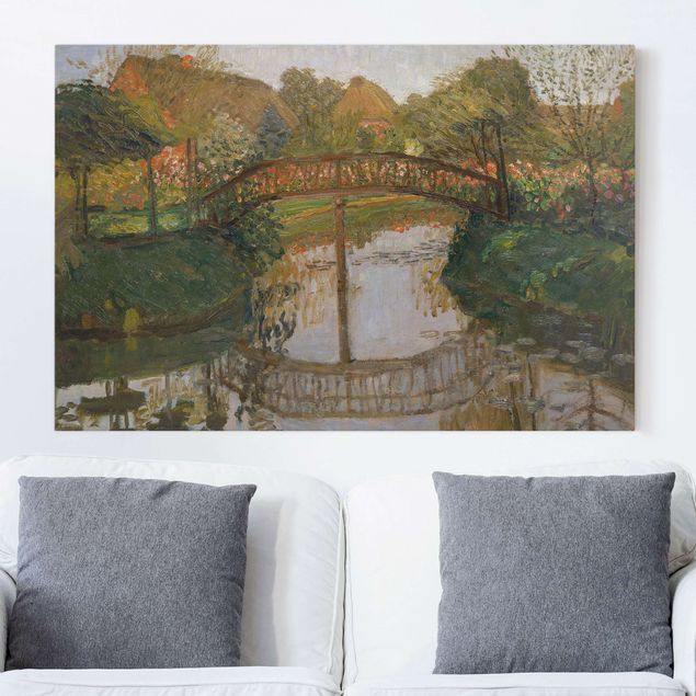 Leinwand Bilder XXL Otto Modersohn - Bauerngarten mit Brücke