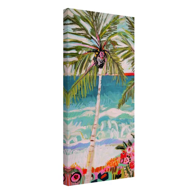Kunstdrucke auf Leinwand Palme mit pinken Blumen I