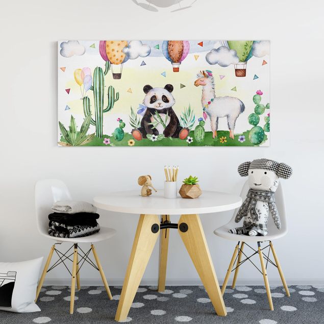 Wandbilder Tiere Panda und Lama Aquarell