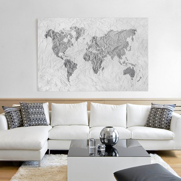 Leinwand Weltkarte Papier Weltkarte Weiß Grau