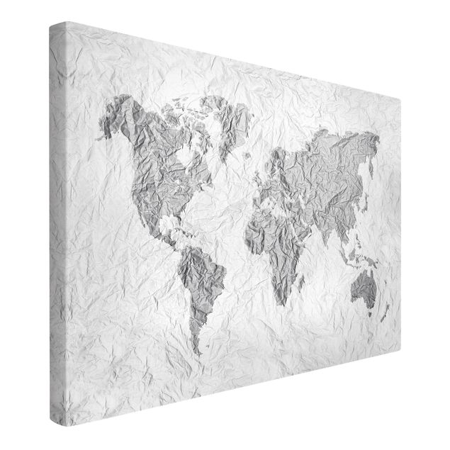 Moderne Leinwandbilder Wohnzimmer Papier Weltkarte Weiß Grau