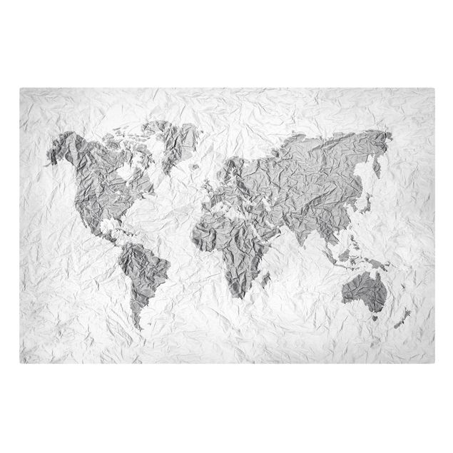 Bilder für die Wand Papier Weltkarte Weiß Grau