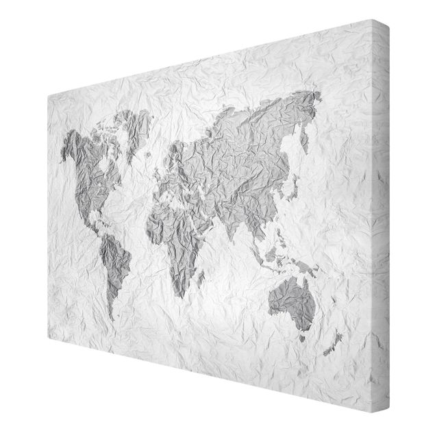 Schöne Leinwandbilder Papier Weltkarte Weiß Grau