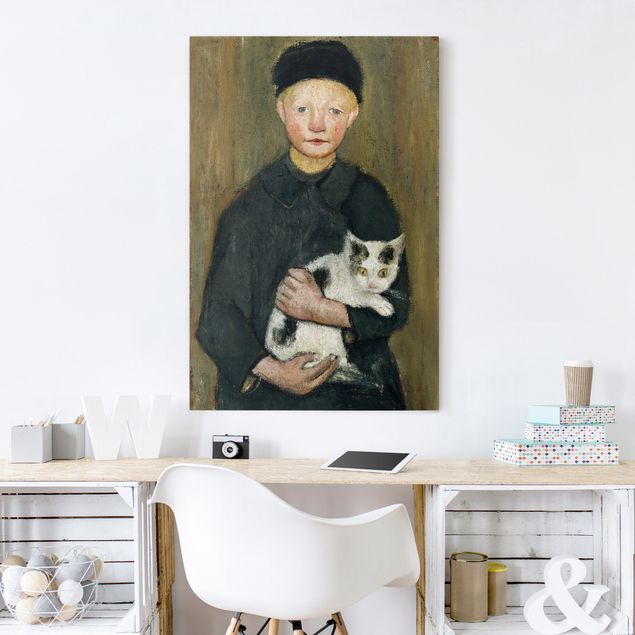 Leinwandbild Kunstdruck Paula Modersohn-Becker - Knabe mit Katze