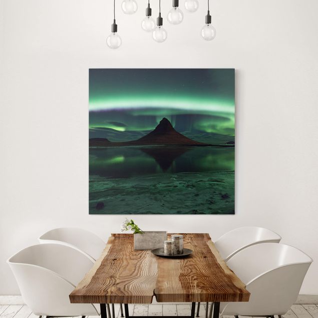 Wandbild Berge Polarlicht in Island