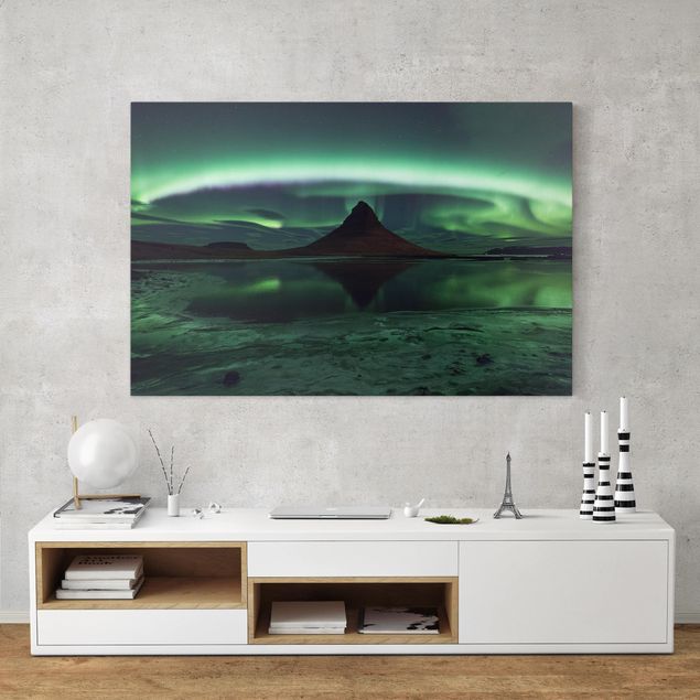 Wandbild Berge Polarlicht in Island