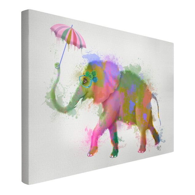 Leinwandbild Kunstdruck Regenbogen Splash Elefant