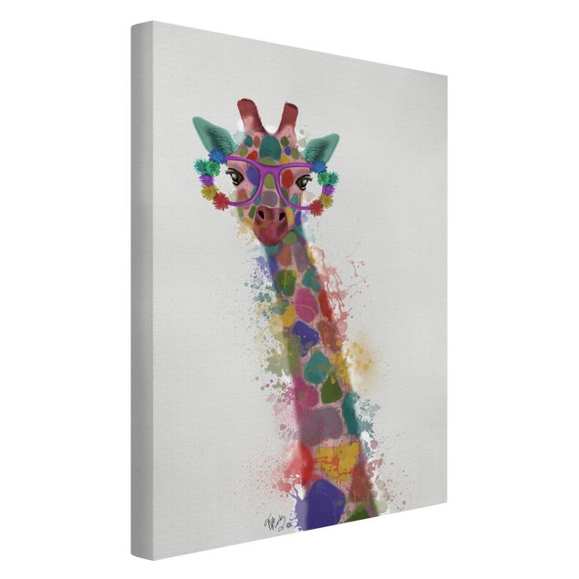 Leinwandbild Kunstdruck Regenbogen Splash Giraffe