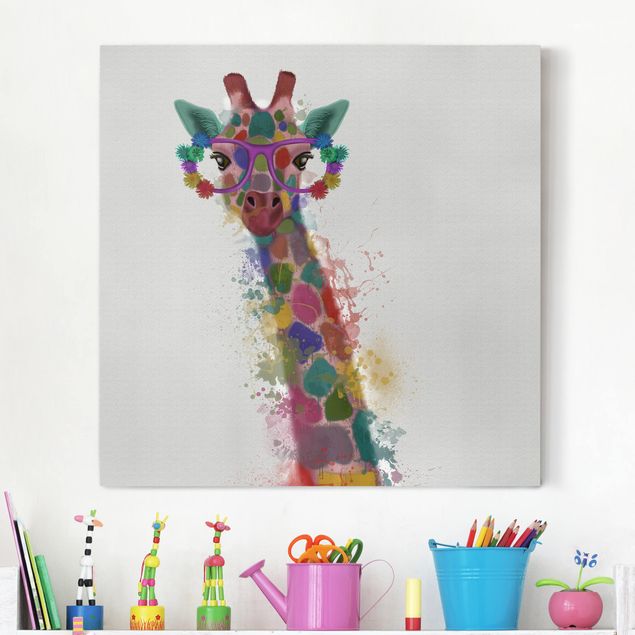 Leinwandbilder XXL Regenbogen Splash Giraffe
