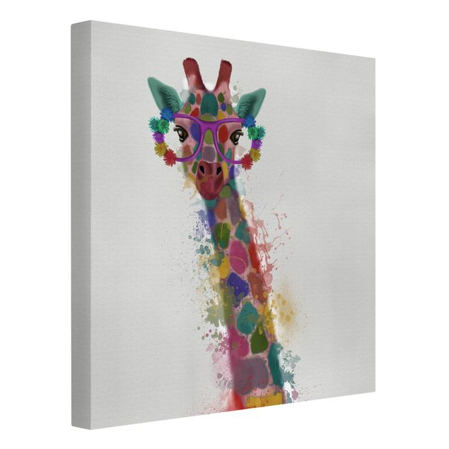Leinwand Kunstdruck Regenbogen Splash Giraffe