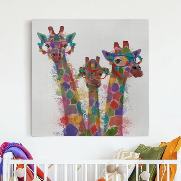 Leinwandbilder Giraffe Regenbogen Splash Giraffen-Trio