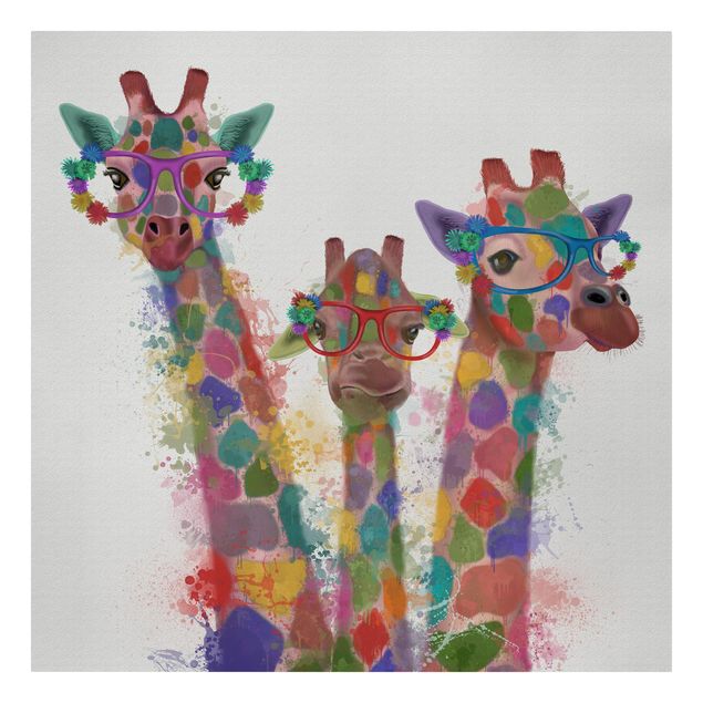 Leinwandbilder Tier Regenbogen Splash Giraffen-Trio