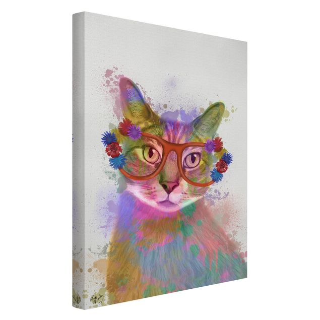 Kunstdrucke auf Leinwand Regenbogen Splash Katze