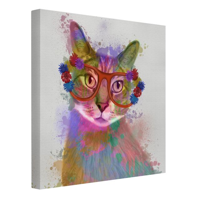Leinwand Kunstdruck Regenbogen Splash Katze