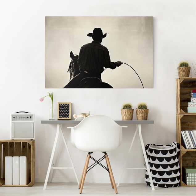 Wandbilder Schwarz-Weiß Riding Cowboy