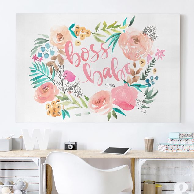 Wandbilder XXL Rosa Blüten - Boss Babe