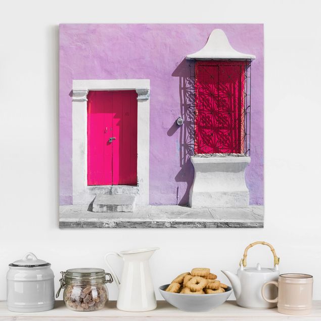 Leinwand Bilder XXL Rosa Fassade Pinke Tür