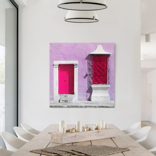 Leinwandbild Kunstdruck Rosa Fassade Pinke Tür